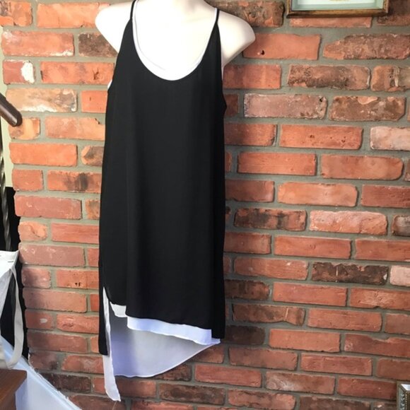 BCBG MaxAzria Gigi Asymmetrical Light Tank MIDI Dress Flowey Black White Sheath - Picture 3 of 13